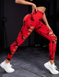 Tie Dye Criss Cross Cut Out Wideband Waist Sports Leggings