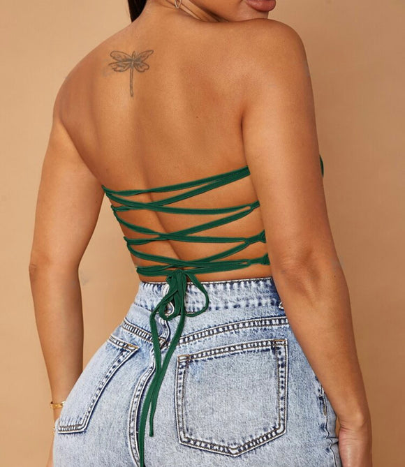 Lace Up Backless Crop Tube Top