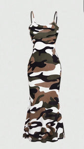 Spaghetti strap camouflage dress