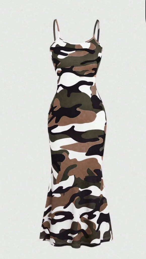 Spaghetti strap camouflage dress