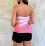 Pink Gradient Print Drawstring Hem Bandeau Top (Side Slits)