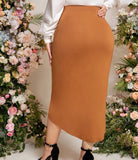 Plus High Waist Ruched Asymmetrical Hem Skirt