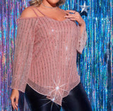 Cold Shoulder Asymmetrical Hem Sequin Blouse