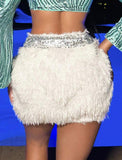 Sequin Decor Fuzzy Bodycon Skirt