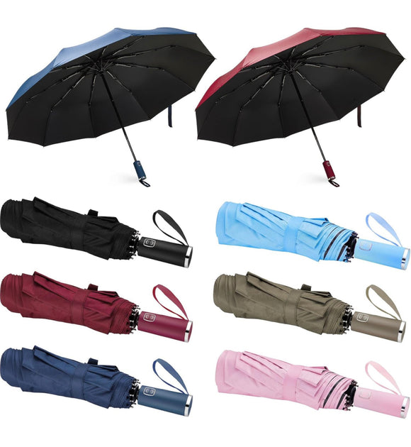 Windproof Travel Umbrellas 10 Ribs Auto Open & Close Collapsible Folding Compact Umbrella for Rain Snow Sun