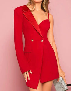 Asymmetrical Neck Flap Detail Blazer Dress