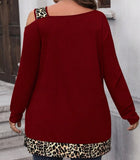 Contrast Plus Leopard Print Asymmetrical Neck Tee