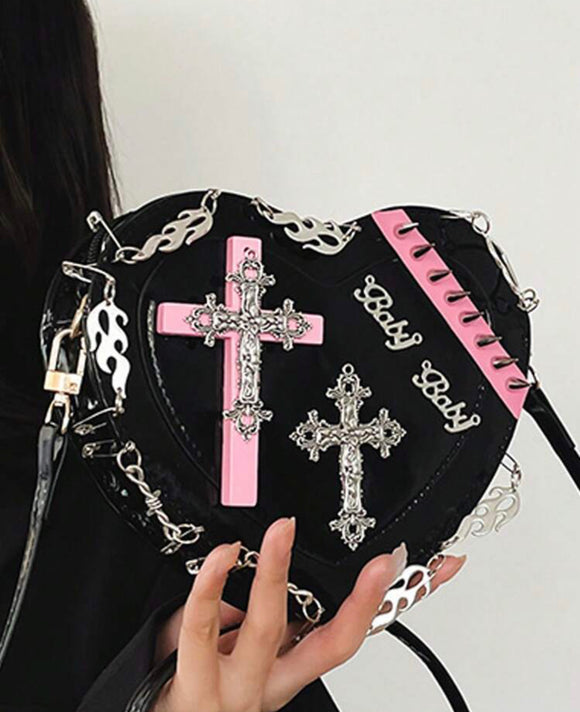Funky Punk Style Y2K Style Heart Shape Rivet Satchel Handbags