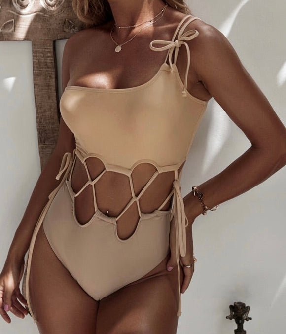 1-piece hollow out tie swimsuit