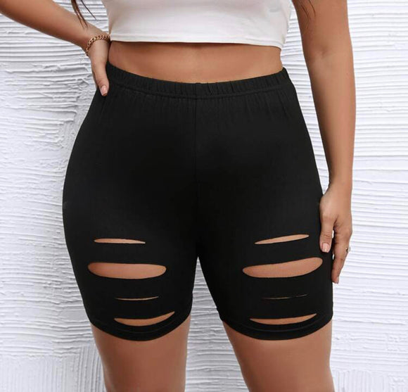 Plus Solid Ripped Biker Shorts