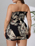 Plus Size Full Print Crossed Bandeau Top & Shorts Set