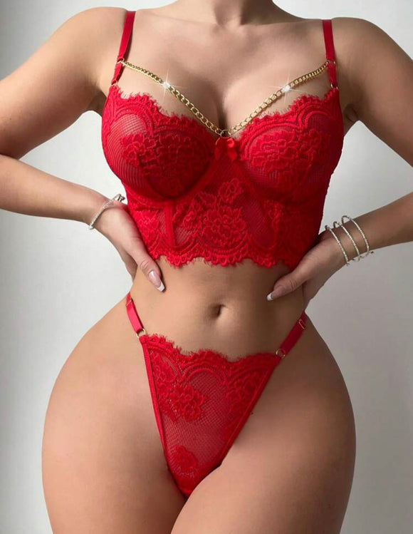 Lingerie Set (With Underwire, Thong), 2pcs, Valentine'S Day Edition