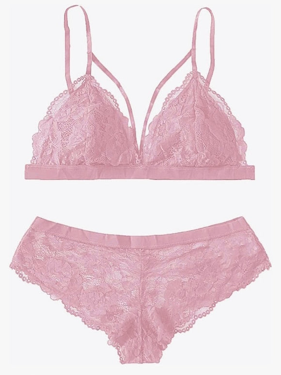 Floral lace bra and panty set