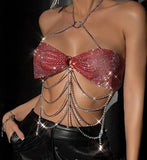 Diamond Studded Chain Halter Top