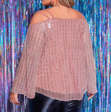 Cold Shoulder Asymmetrical Hem Sequin Blouse