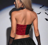 Two Tone Lace Up Front Frill Trim Tube Top