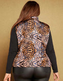 Leopard Print Zipper Puffer Vest Coat