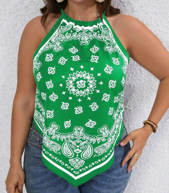 Paisley Print Hanky Hem Halter Top