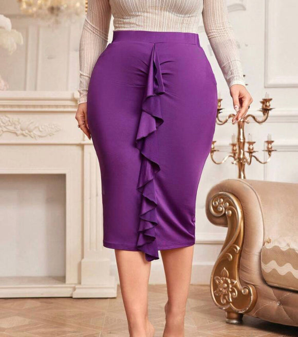 Plus Size Women's Ruffle Hem Bodycon Skirt