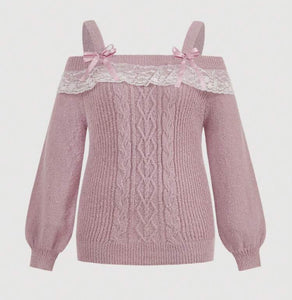 Plus size off shoulder long sleeve sweater