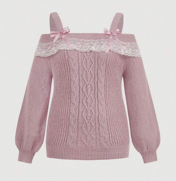 Plus size off shoulder long sleeve sweater