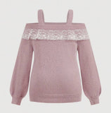 Plus size off shoulder long sleeve sweater