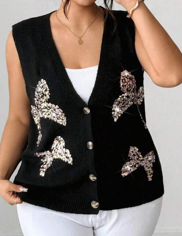 Plus size fashion vest with sequin bows