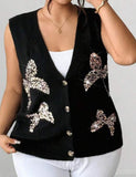 Plus size fashion vest with sequin bows