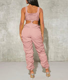 Cut Out Waist Ruched Side Tank Jumpsuit