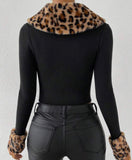 Leopard Pattern Knot Front Crop Cardigan