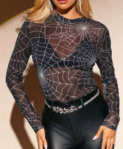 Long sleeve spiderweb top