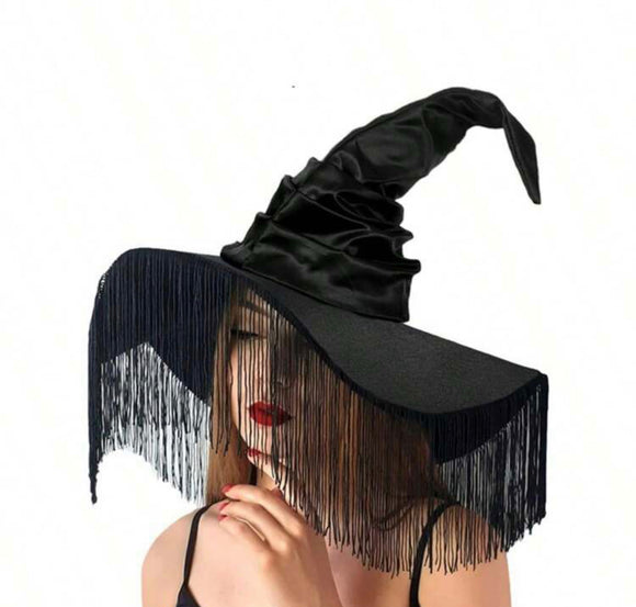 Black Oxford Cloth Witch Hat With Tassels