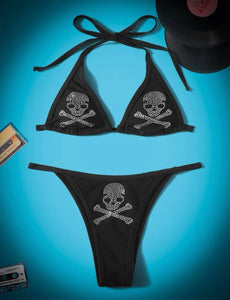 Punk Skull Rhinestone Bikini Set