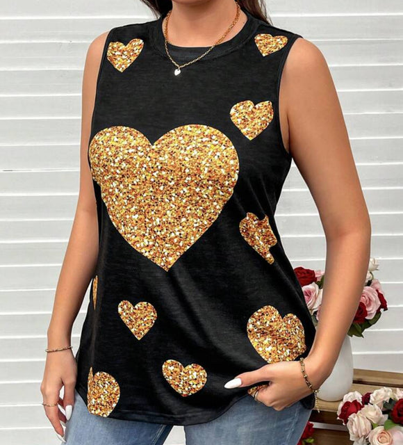 Plus size Gold heart print top