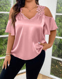 Plus Size Solid Color Open Shoulder Simple Daily Wear Shirt