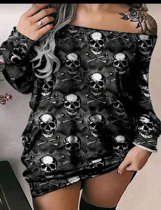 Plus size off shoulder skull dress