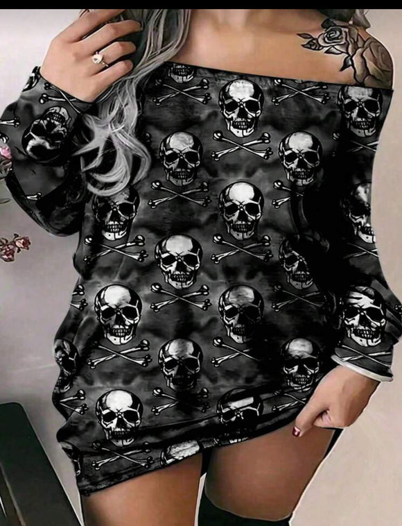 Plus size off shoulder skull dress