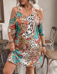 Plus Size Leopard Print & Patchwork Dress