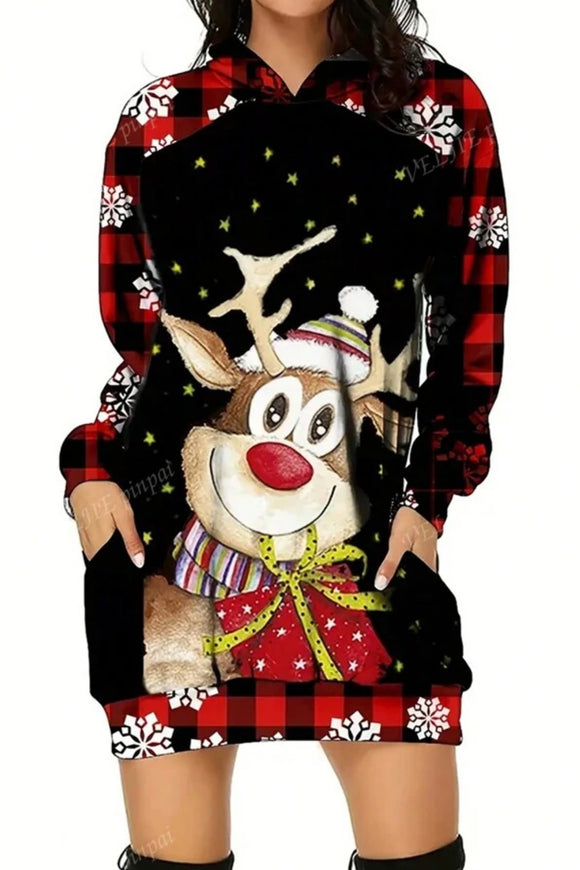 Reindeer print hooded dress