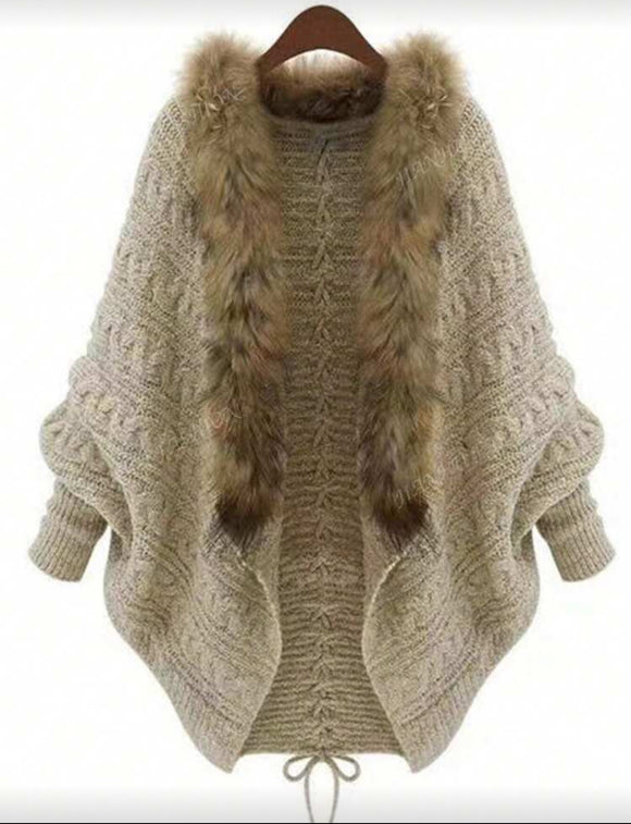 Western style fur collar cardigan