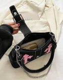 Rivet & Chain Decorated Punk Style Single Shoulder Crossbody Bag,