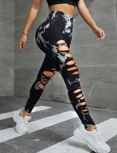 Sport Studio Tie Dye Cut Out Wideband Waist Sports Leggings