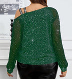 Asymmetrical contrast Sequin Top