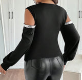 Sheer mesh sparkling cold shoulder top