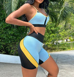 Yoga Futuristic Colorblock Contrast Mesh Sports Set