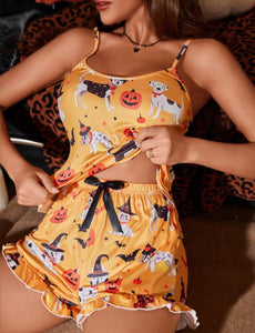 Halloween Cartoon Pattern Women Pajamas Set