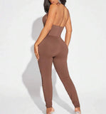 Cut Out Backless Halter Neck Unitard Jumpsuit