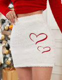 Heart Embroidery Flannel Bodycon Skirt