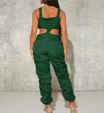 Zip Up Cut Out Waist Ruched Stacked Jumpsuit