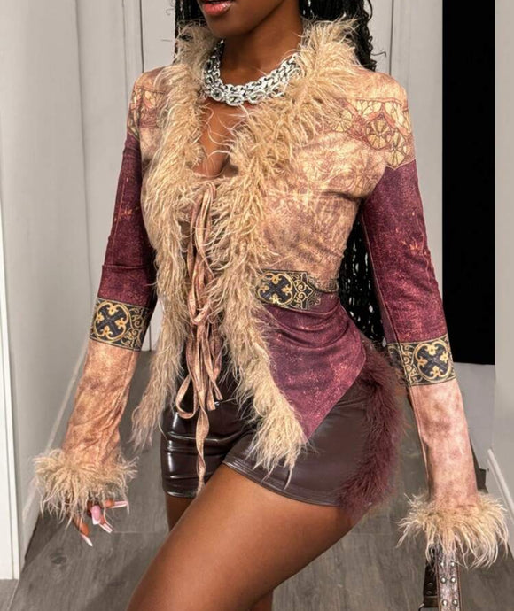 Long sleeve fur cardigan